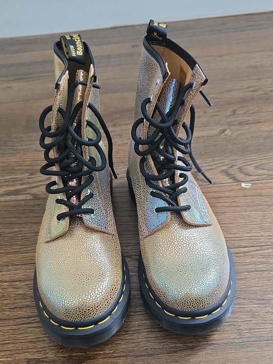 Dr. Martens Shoes - Dr. Martens Iridescent Gold Lace-Up Combat Boots